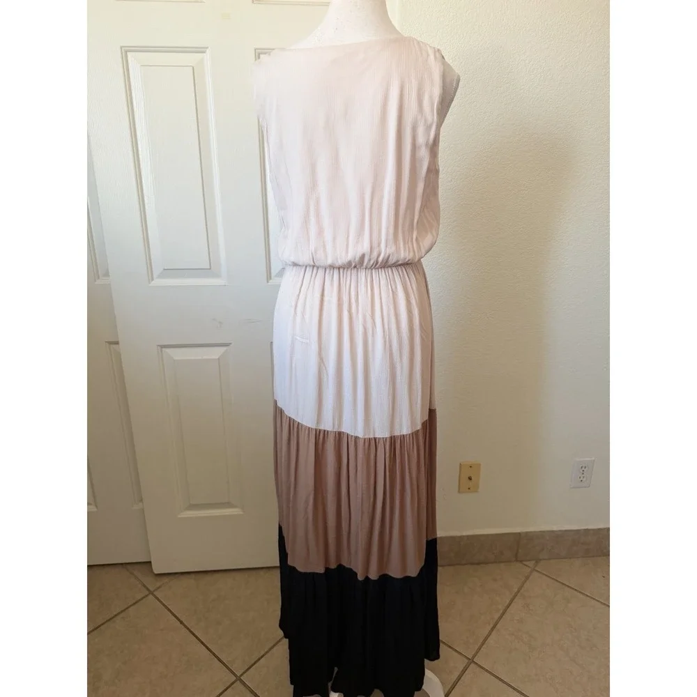Accent Maxi Dress S/M Colorblock Pink Tan Black Sleeveless‎ Boho